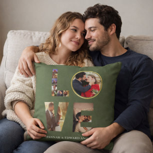 Love 4 photo simple modern personalised Sage Green Throw Pillow