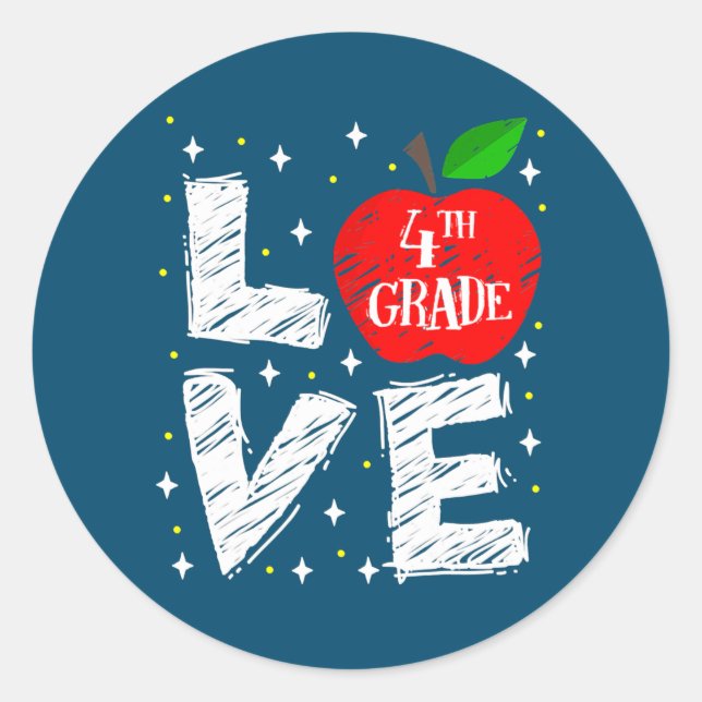 Love 4th Grade Apple Back To School Teacher Classic Round Sticker (Front)