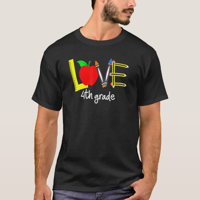 Love 4th Grade Apple  Back To School Teacher T-Shirt (Front)