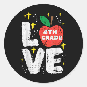 Love 4th Grade Apple Fourth First Day School Girls Classic Round Sticker