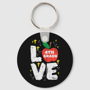 Love 4th Grade Apple Fourth First Day School Girls Keychain