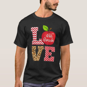Love 4th Grade Apple Tees Gift Teacher Leopard