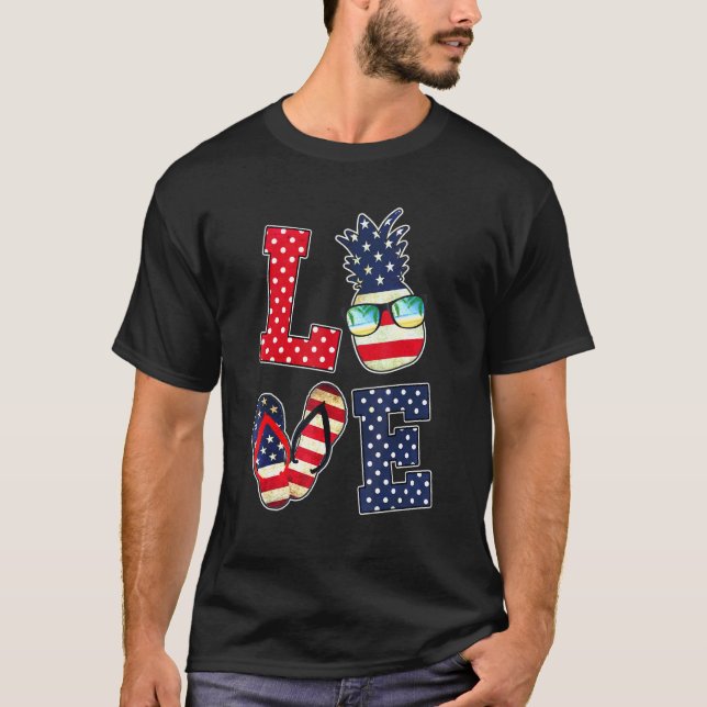 Love 4th July American Flag Sunglasses Pineapple F T-Shirt (Front)