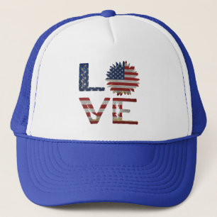 LOVE 4TH OF JULY PATRIOTIC GIFT  TRUCKER HAT
