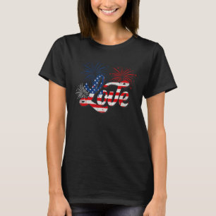 Love 4th Of July Retro USA American Flag Fireworks T-Shirt