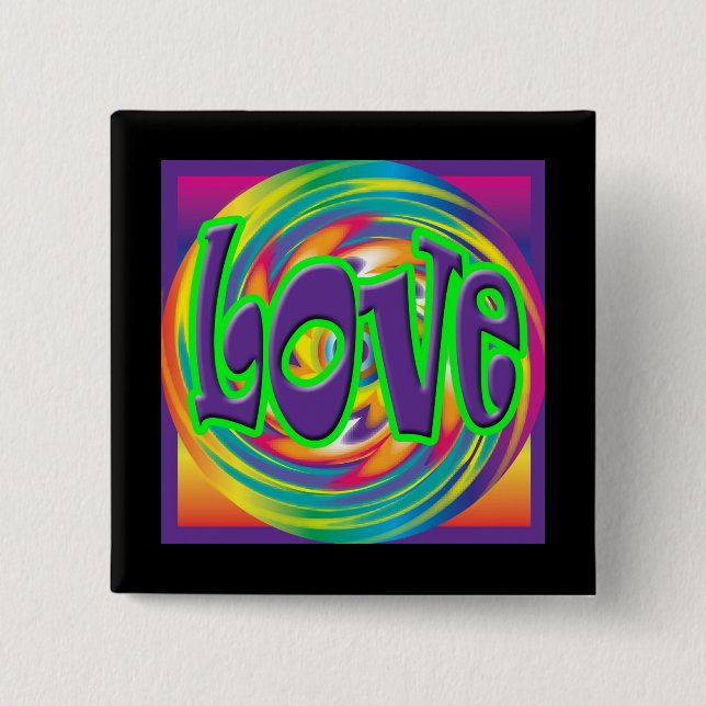 Love '70s Style 2 Inch Square Button (Front)
