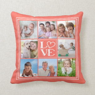 LOVE 8-Photo Collage (changeable solid colour) Throw Pillow