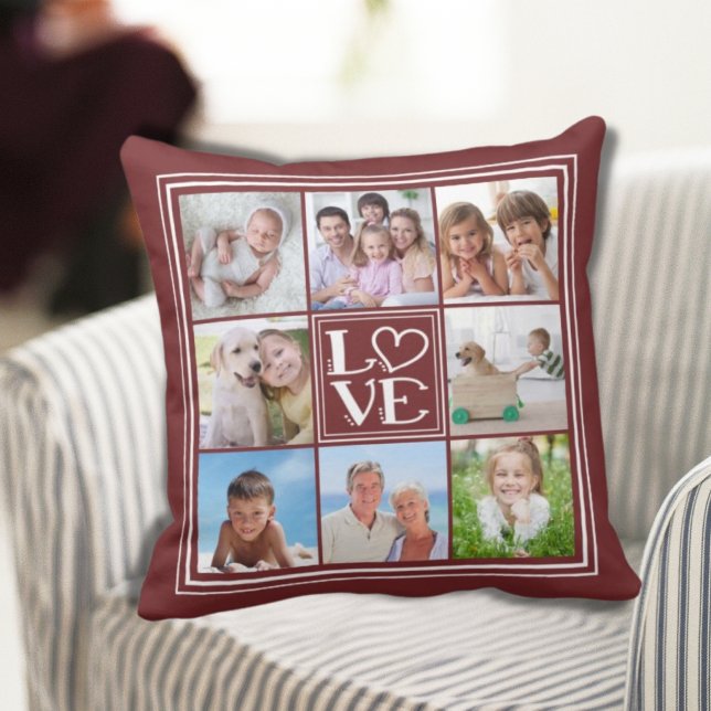 LOVE 8-Photo Collage (changeable solid colour) Throw Pillow (Creator Uploaded)