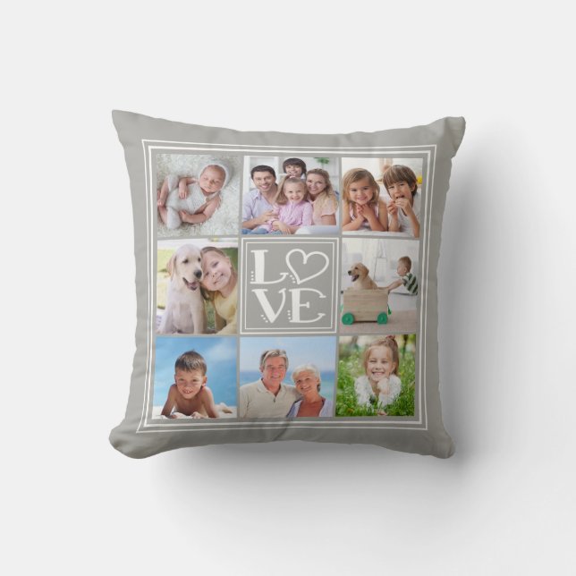 LOVE 8-Photo Collage (changeable solid colour) Throw Pillow (Front)