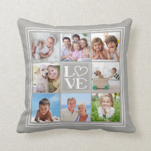 LOVE 8-Photo Collage (changeable solid colour) Throw Pillow