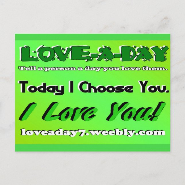 Love A Day Postcard-Bright Green Postcard (Front)