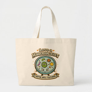 Love a Microbiologist They're well cultured. Humou Large Tote Bag