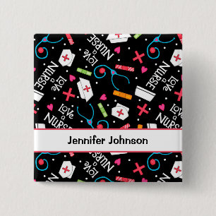 Love a Nurse Art black Name Personalized Pin Badge