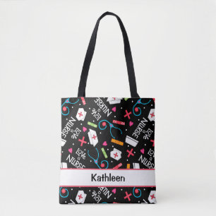 Love a Nurse Art Black Name Personalized Tote Bag