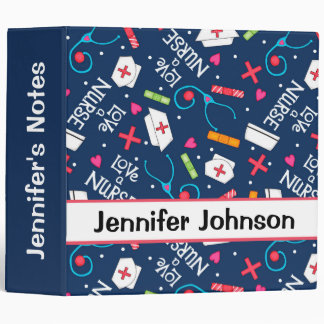 Love a Nurse Art Navy Blue Name Personalized Binder