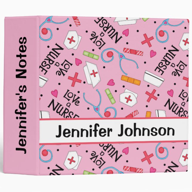 Love a Nurse Art Pink Name Personalized Binder (Front/Spine)