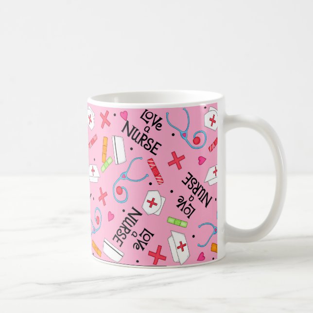 Love A Nurse Art Pink with Nurse Designs Coffee Mug (Right)