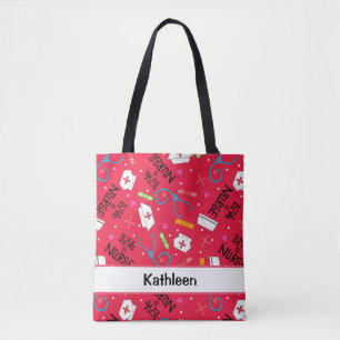 Love a Nurse Art Red Name Personalized Tote Bag