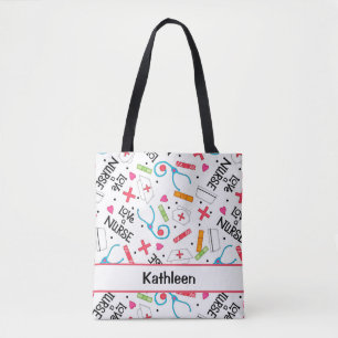 Love a Nurse Art White Name Personalized Tote Bag