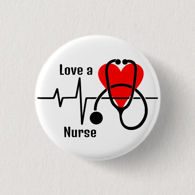 Love a Nurse Heart & Stethoscope Design 1 Inch Round Button (Front)