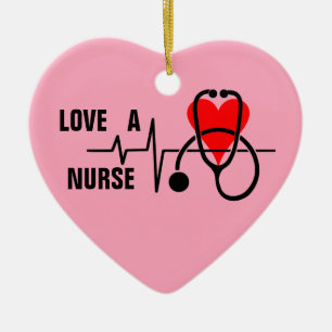 Love a Nurse Heart Stethoscope Design Ceramic Ornament