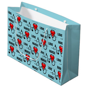 Love a Nurse Heart Stethoscope Design Large Gift Bag