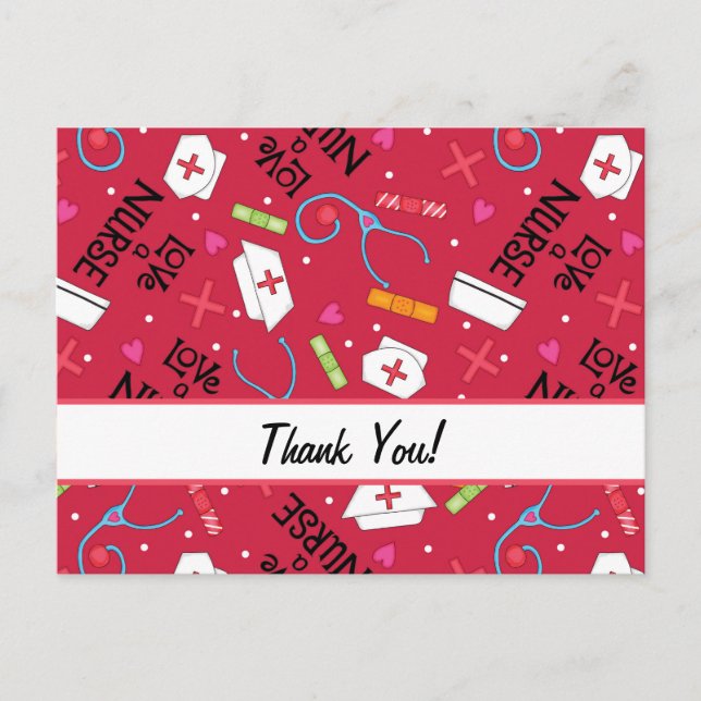 Love A Nurse Red Thank You Customizable Postcard (Front)
