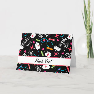 Love a Nurse Thank You Medical Art Black Card