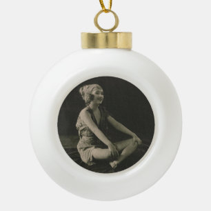 Love a Poor Maid Girl Sitting Cross Legs Ceramic Ball Christmas Ornament
