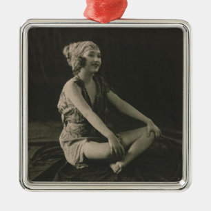 Love a Poor Maid Girl Sitting Cross Legs Metal Ornament