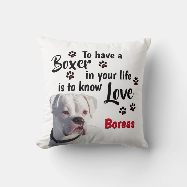 Love a White Boxer Puppy Throw Pillow (Front)