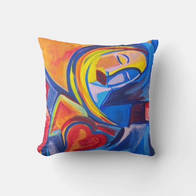 "Love" Abstract Girl With Heart Portrait Throw Pillow (Front)