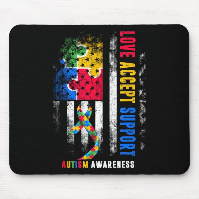 Love Accept Support Autism Awareness Month Ribbon  Mouse Pad (Front)