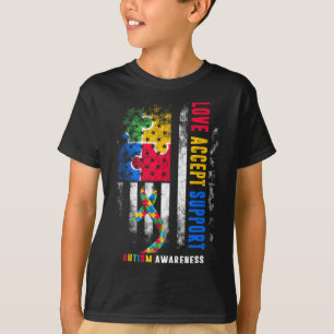Love Accept Support Autism Awareness Month Ribbon  T-Shirt