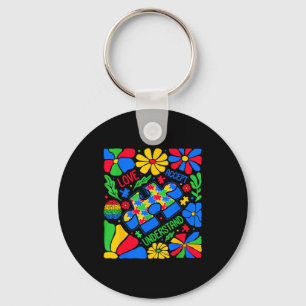 Love accept understand autism awareness day floral keychain