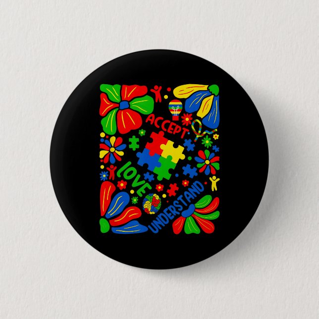 Love Accept Understand Autism Boho Flower  2 Inch Round Button (Front)
