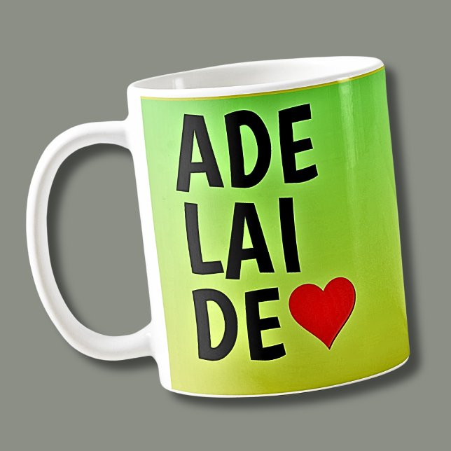 Love Adelaide (or your text) Heart on Green Gold Coffee Mug (Creator Uploaded)