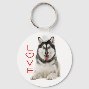 Love Alaskan Malamute Grey And Black Puppy Dog Keychain