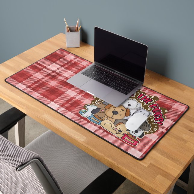 Love all the Dogs Red Plaid  Desk Mat (Office 2)
