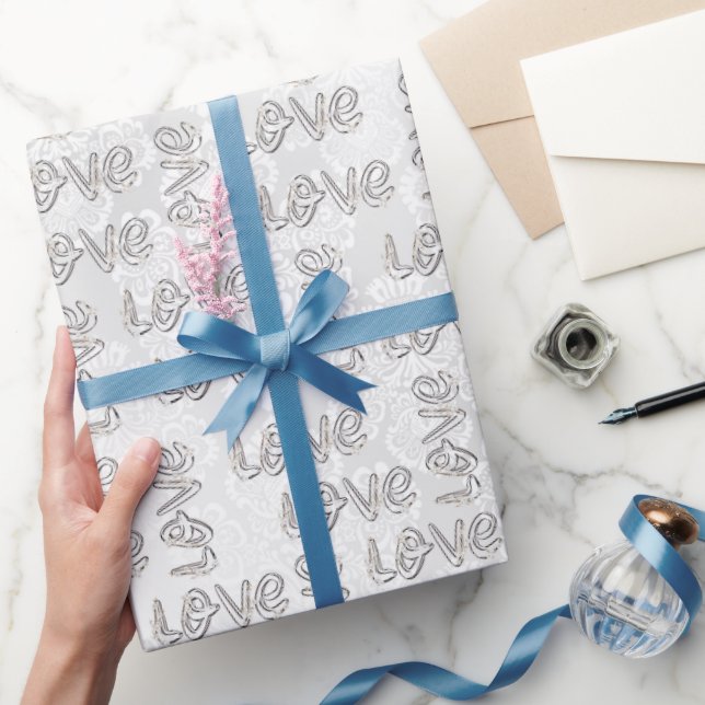 Love Almond Blossoms White Damask Wrapping Paper (Gifting)