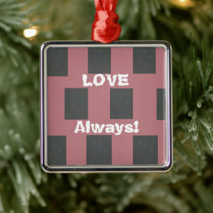 Love Always! Chequered Pink Flower Abstract Metal Ornament
