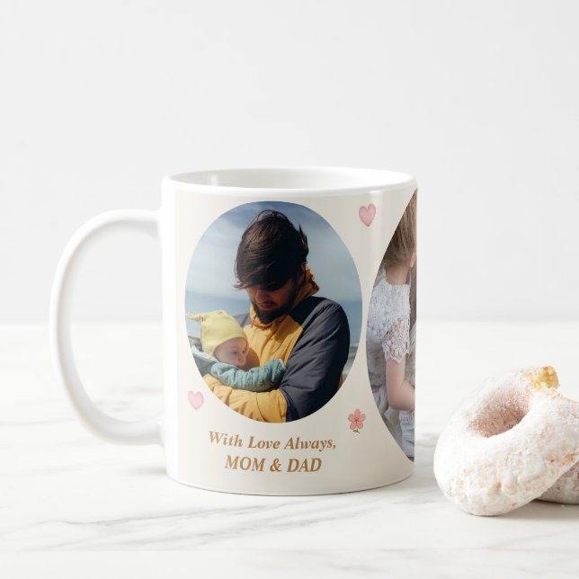 Love Always – Mom & Dad 3-Photo Custom Mug (With Donut)