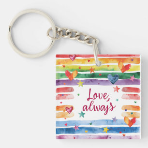 Love Always Rainbow Sticker, Watercolor Heart Keychain