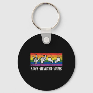 Love Always Wins ASL Deaf Awareness LGBT Gay Pride Keychain