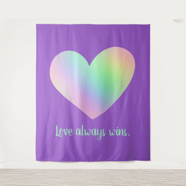 "Love Always Wins" Rainbow Heart Tapestry (Front)