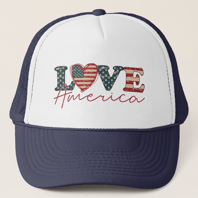 LOVE America Independence Day Trucker Hat (Front)
