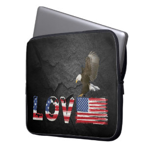 Love American Flag and Eagle Laptop Sleeve
