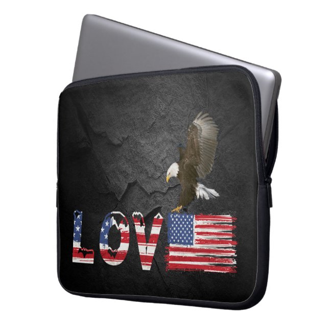 Love American Flag and Eagle Laptop Sleeve (Front Left)