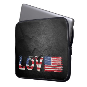 Love American Flag on Black Rock  Laptop Sleeve