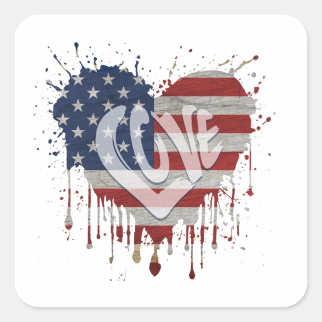 Love American Flag Square Sticker (Front)